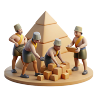 magnificent traditional A group of ancient Egyptians building the pyramids, the massive stones being hauled into place, lit by the harsh desert sun, in the style of a historical painting original png