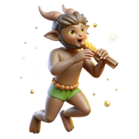 dramatic artistic A mischievous satyr playing a pan flute, surrounded by dancing fireflies in a moonlit forest glade. Impressionistic style authentic png