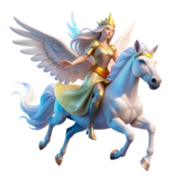 extraordinary abstract An ethereal Valkyrie with flowing white robes and a winged helmet, riding a majestic white pegasus, illuminated by a divine aura. Romantic style original png