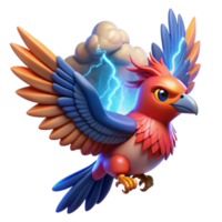 stunning rustic A majestic Thunderbird with vibrant feathers and lightning crackling around its wings, soaring through a stormy sky. Native American style detailed png