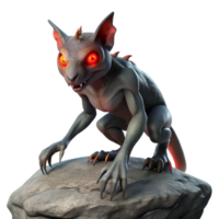 dramatic minimalist A mysterious Chupacabra with sharp claws and glowing red eyes, perched on a rocky outcrop, illuminated by moonlight. Cryptid style 4K png