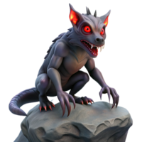 vibrant abstract A mysterious Chupacabra with sharp claws and glowing red eyes, perched on a rocky outcrop, illuminated by moonlight. Cryptid style exclusive png