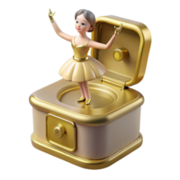 stunning rustic A vintage music box with a ballerina figurine, soft golden lighting, vintage toy style, realistic rendering original png