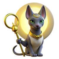 stunning classic A serene Bastet with the head of a cat, holding a sistrum, illuminated by soft moonlight. Egyptian mythology style 4K png