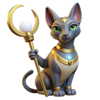 beautiful abstract A serene Bastet with the head of a cat, holding a sistrum, illuminated by soft moonlight. Egyptian mythology style detailed png