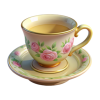 elegant minimalist A vintage teacup and saucer with a floral pattern, soft natural lighting, vintage still life style high quality png