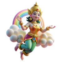 serene traditional A graceful Apsara, a celestial nymph, dancing in the clouds, illuminated by a rainbow. Hindu mythology style detailed png