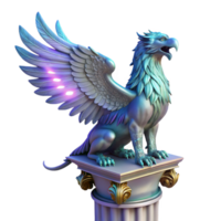 beautiful vintage A majestic griffin with iridescent feathers, perched atop a crumbling marble pillar, lit by a single ray of ethereal moonlight, in the style of a classical oil painting authentic png