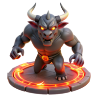 vibrant abstract A powerful minotaur with glowing red eyes, charging through a dark labyrinth, illuminated by torches, in a dynamic, comic book style genuine png