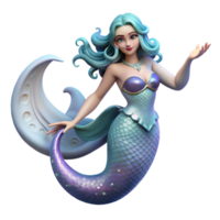 vibrant classic A beautiful siren with shimmering scales and flowing fins, luring sailors with an enchanting melody, under a full moon, in a dreamlike, Pre-Raphaelite style premium png