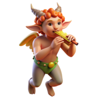 elegant artistic A mischievous satyr playing a pan flute, surrounded by dancing nymphs, in a twilight forest, in a vibrant, Impressionist style exclusive png