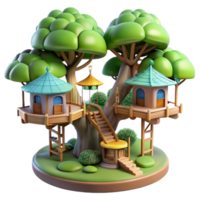 wonderful rustic Treehouse village, interconnected platforms, dappled forest light, fantasy style high quality png