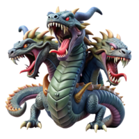 stunning classic A powerful hydra with multiple heads, battling a brave knight, in a fiery volcanic landscape, in an epic, fantasy art style exclusive png