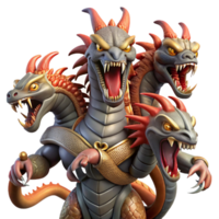 extraordinary rustic A powerful hydra with multiple heads, battling a brave knight, in a fiery volcanic landscape, in an epic, fantasy art style high quality png