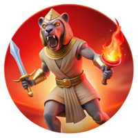 beautiful abstract A fierce Sekhmet with the head of a lioness, wielding a flaming sword, under a blood-red sky, in a powerful, Art Deco style premium png