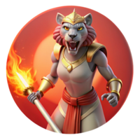 extraordinary artistic A fierce Sekhmet with the head of a lioness, wielding a flaming sword, under a blood-red sky, in a powerful, Art Deco style authentic png