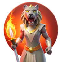 wonderful vintage A fierce Sekhmet with the head of a lioness, wielding a flaming sword, under a blood-red sky, in a powerful, Art Deco style detailed png