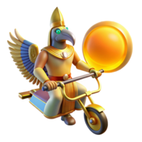 extraordinary rustic A majestic Ra with a falcon head and a solar disk, riding his sun chariot across the sky, in a vibrant, ancient Egyptian style original png