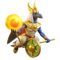 extraordinary rustic A majestic Ra with a falcon head and a solar disk, riding his sun chariot across the sky, in a vibrant, ancient Egyptian style high resolution png