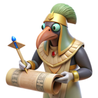 vibrant artistic A wise Thoth with the head of an ibis, writing hieroglyphs on a papyrus scroll, in a dimly lit temple, in a detailed, ancient Egyptian style authentic png