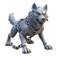 beautiful vintage A powerful Fenrir, the monstrous wolf, bound by Gleipnir, struggling against his chains, in a dark, icy landscape, in a fearsome, Norse mythology style 4K png
