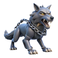 elegant modern A powerful Fenrir, the monstrous wolf, bound by Gleipnir, struggling against his chains, in a dark, icy landscape, in a fearsome, Norse mythology style original png