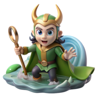 stunning contemporary A mischievous Loki, the trickster god, shapeshifting into a salmon, in a rushing river, under a cloudy sky, in a dynamic, Norse mythology style high quality png