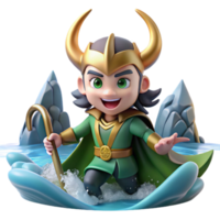 beautiful classic A mischievous Loki, the trickster god, shapeshifting into a salmon, in a rushing river, under a cloudy sky, in a dynamic, Norse mythology style exclusive png