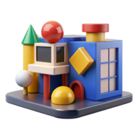 dramatic rustic Bauhaus style school, geometric shapes, primary colors, functional design 4K png