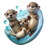 serene abstract A family of playful otters holding hands, floating in crystal clear water, soft lighting, whimsical illustration style genuine png