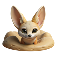 wonderful minimalist A curious Fennec fox peering from its burrow, desert setting, warm lighting, realistic rendering style high quality png