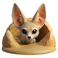 stunning abstract A curious Fennec fox peering from its burrow, desert setting, warm lighting, realistic rendering style original png