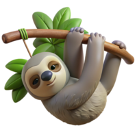 extraordinary modern A sleepy sloth hanging upside down from a branch, rainforest setting, dappled sunlight, photographic style original png