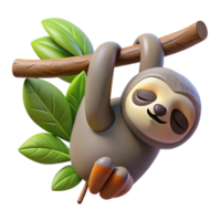 wonderful modern A sleepy sloth hanging upside down from a branch, rainforest setting, dappled sunlight, photographic style premium png