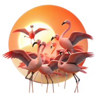 dramatic vintage A flock of flamingos taking flight, salt flat setting, sunset lighting, silhouette style 4K png