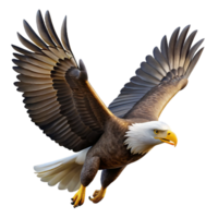 magnificent vintage A majestic bald eagle soaring through the sky, mountain backdrop, dramatic lighting, realistic rendering style professional png