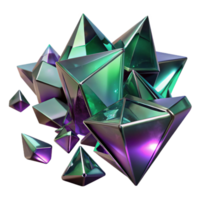 elegant abstract Fractured shards of amethyst and emerald glass, reflecting refracted light beams in a dark, ethereal void. Art Deco style with ray tracing rendering professional png