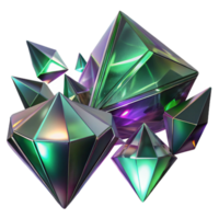 wonderful artistic Fractured shards of amethyst and emerald glass, reflecting refracted light beams in a dark, ethereal void. Art Deco style with ray tracing rendering genuine png