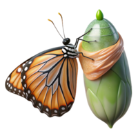 magnificent creative A butterfly emerging from its chrysalis, macro photography, natural lighting high resolution png