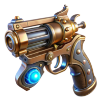 magnificent contemporary A gleaming steampunk pistol with ornate engravings and glowing vacuum tubes, highly polished, ray tracing, sharp focus authentic png