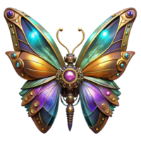 impressive minimalist A steampunk mechanical butterfly with delicate filigree wings and glowing crystal accents, vibrant colors, dynamic lighting, digital art original png