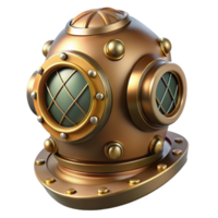 vibrant artistic A steampunk diver helmet with brass rivets and a large circular glass faceplate, underwater lighting effects, realistic rendering 4K png