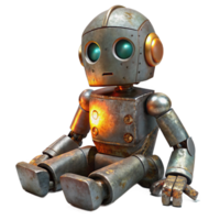 vibrant rustic A dilapidated robot, its circuits exposed and sparking, sits abandoned in a overgrown park, rusted metal texture, melancholic, soft lighting original png
