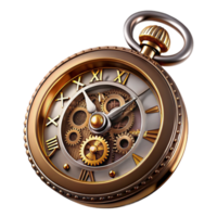 magnificent classic A close-up of a steampunk pocket watch with intricate gears and Roman numerals, highly detailed, metallic reflections, studio lighting premium png