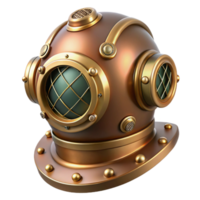 magnificent creative A steampunk diver helmet with brass rivets and a large circular glass faceplate, underwater lighting effects, realistic rendering premium png