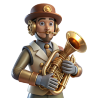extraordinary creative A steampunk automaton musician playing a brass instrument, intricate clockwork mechanisms visible, theatrical lighting, art deco style high quality png