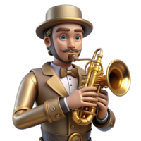 wonderful modern A steampunk automaton musician playing a brass instrument, intricate clockwork mechanisms visible, theatrical lighting, art deco style 4K png