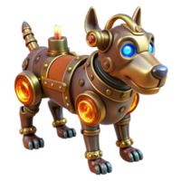 impressionante minimalista uma steampunk robótico cachorro com exposto engrenagens e brilhando vácuo tubos, brincalhão pose, caloroso iluminação, digital arte autêntico png