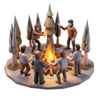 stunning artistic A group of survivors performs a ritual around a bonfire amidst a desolate forest, mystical, firelight, painterly original png