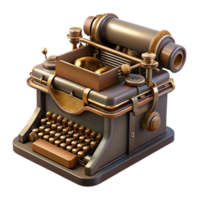 vibrant creative A steampunk typewriter with intricate keys and a brass carriage, vintage paper, soft ambient lighting, photorealistic rendering professional png